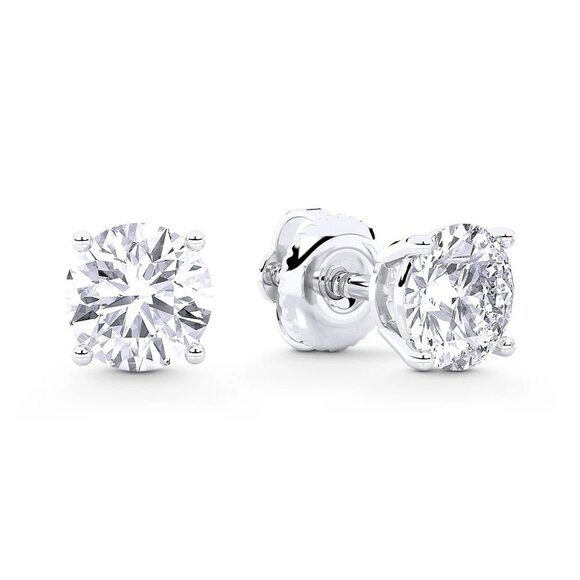 3.00ct Lab Grown Diamond Round Brilliant 4-Prong Stud Earrings in 14k White Gold - Picture 1 of 6